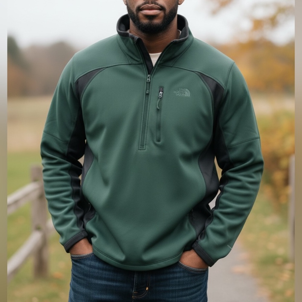 THE NORTH FACE Men Jumper Size XL Quarter-Zip Pullover Green‎ High Neck Stretch